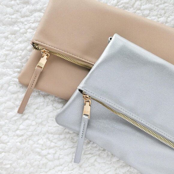 Vegan Leather Clutch Crossbody Bag Zipper Foldover with Chain Strap Women - Picture 4 of 7